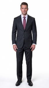 Statement Men's Modern Fit 2 Piece 100% Super 200 Wool Suit Peak Lapel in Black - image 5