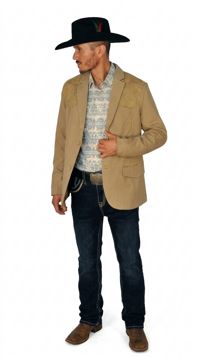 Men's Suede Cowboy Blazer Ultra Slim Fit Mens Western Suede Blazer in Color "Khaki"