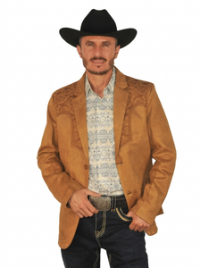 Men's Suede Cowboy Blazer Ultra Slim Fit LAM-516 in Color Camel