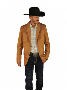 Men's Suede Cowboy Blazer Ultra Slim Fit LAM-516 in Color Camel