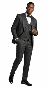 Men's Black Floral Shawl Lapel Tuxedo Set with Satin Trim for Wedding & Prom