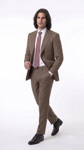 Statement Men's Modern Fit 2 Piece 100% Super 200 Wool Suit Peak Lapel in Taupe - image 9