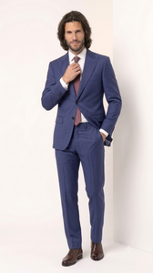 Statement Men's Modern Fit 2 Piece 100% Super 200 Wool Suit Peak Lapel in Navy - image 6
