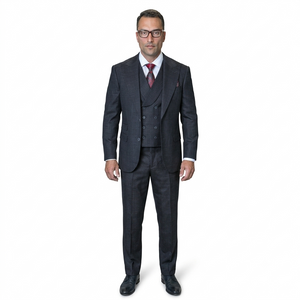 Mens Ticket Pocket Peak Lapel Double breasted Vest 100% Wool Tom Ford Style Modern Fit in Color "Black" By Statement