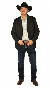 Men's Suede Cowboy Blazer Ultra Slim Fit Black Suede Cowboy Jacket with Western Embroidery in Color "Black"