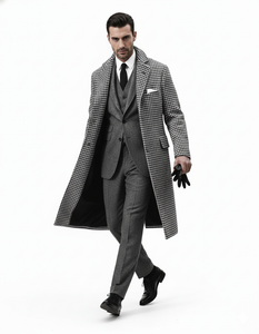 Houndstooth Overcoat - Black And White Checker And Cashmere Fabric Topcoat By Alberto Nardoni