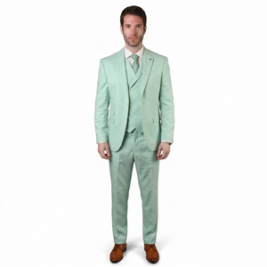 Mens Ticket Pocket Peak Lapel Double breasted Vest 100% Wool Tom Ford Style Modern Fit in Color "Mint" By Statement