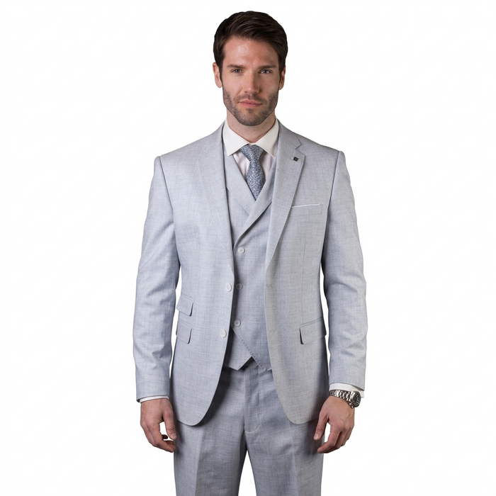 Mens Ticket Pocket Peak Lapel Double breasted Vest 100% Wool Tom Ford Style Modern Fit in Color "Powder" By Statement
