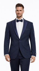Mens Navy Blue Tuxedo Sparkly Shiny Dinner Jacket + Pants