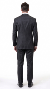 Statement Men's Modern Fit 2 Piece 100% Super 200 Wool Suit Peak Lapel in Black - image 3