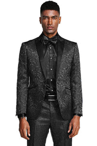 "Black Paisley Men's Slim Fit Tuxedo - One Button for Wedding & Prom"