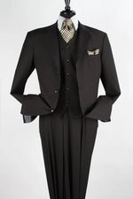 Mens Classic Fit 3 Button Vested Single Pleated Pant Suit in Black
