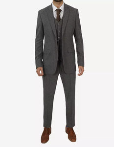 Mens Three Piece Two Button Gray Gangster Suit