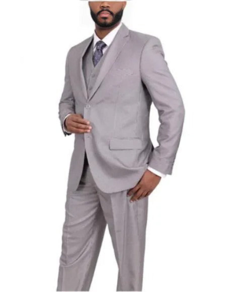 Men's Two Button Classic Fit Gray houndstooth checkered Three Piece Suit