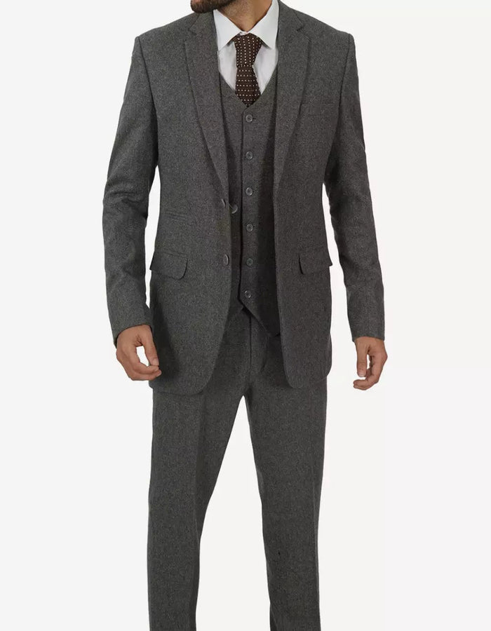 Mens Three Piece Two Button Gray Gangster Suit
