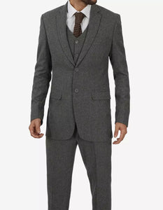 Mens Three Piece Two Button Gray Gangster Suit