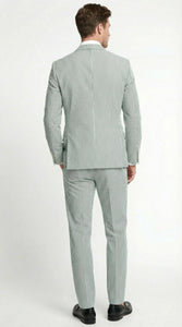 Men’s White and Green Seersucker Suit – Classic Striped Lightweight Summer Suit for Weddings and Formal Events Cotton Fabric