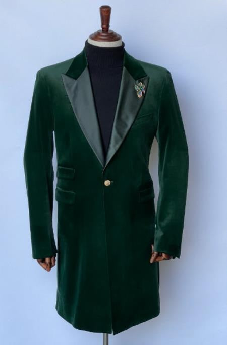 Velvet Long Coat - Velvet Carcoat - Green Coat