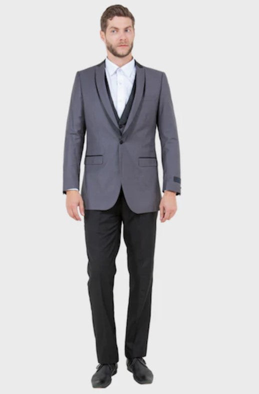 Big and Tall Tuxedo - Vest and Pant Grey 3 Piece Vested Shawl Lapel Tuxedo