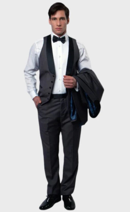 Big and Tall Tuxedo - Grey 3 Piece Vested Shawl Lapel Tuxedo