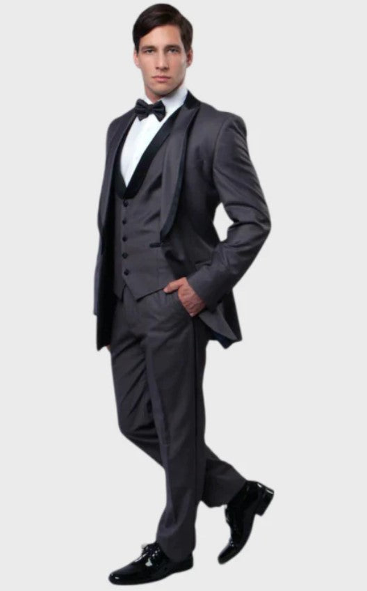 Big and Tall Tuxedo - Grey 3 Piece Vested Shawl Lapel Tuxedo