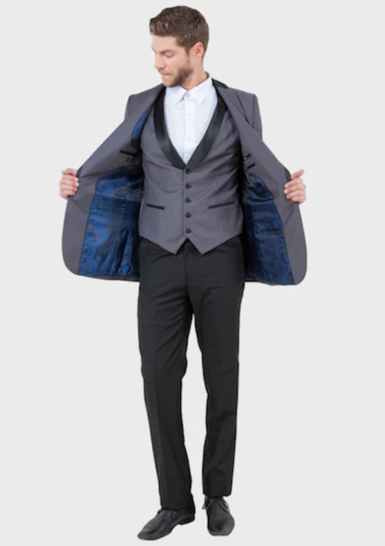 Big and Tall Tuxedo - Vest and Pant Grey 3 Piece Vested Shawl Lapel Tuxedo