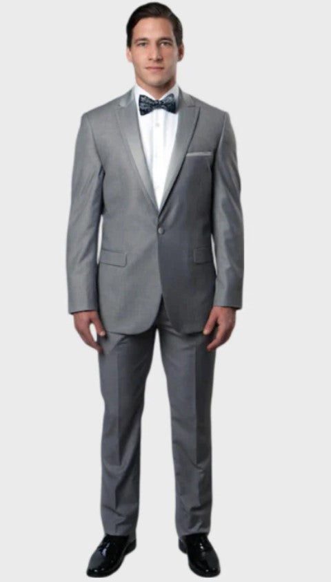 Big and Tall Tuxedo - Grey 1 Button Peak Lapel Tuxedo