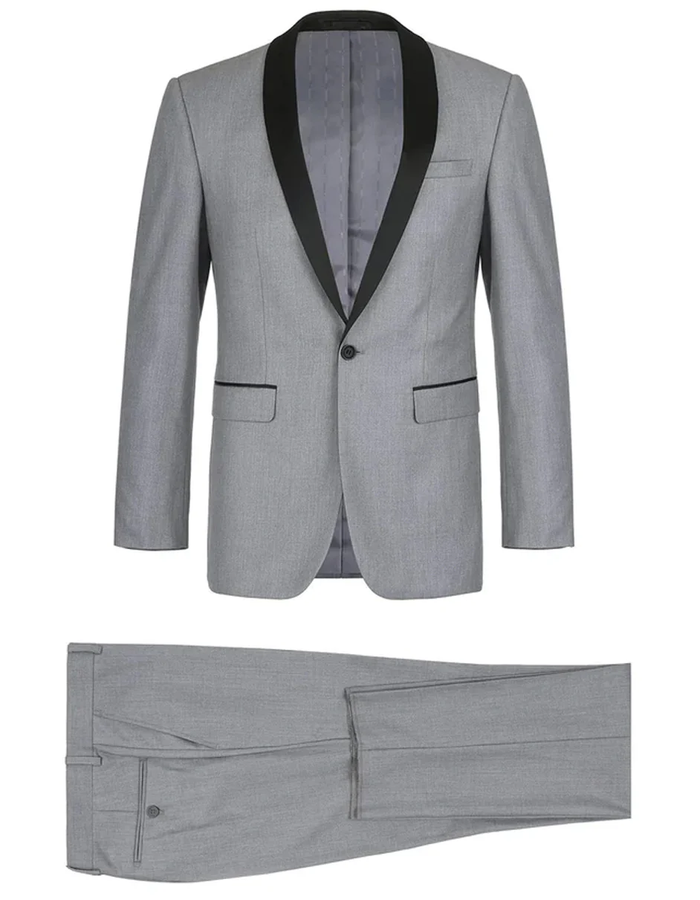 Gray Prom Suit - Mens 1 Button Shawl Lapel Wedding | Prom Tuxedo in Light Grey