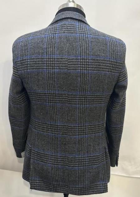 Cashmere And Charcoal Grey And Blue Blazer - Plaid Sport Coat - Windowpane Pattern