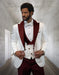 Statement Men'S White With Burgundy Peak Lapels Vested Tuxedo With Bow Tie - Men's Tuxedo USA