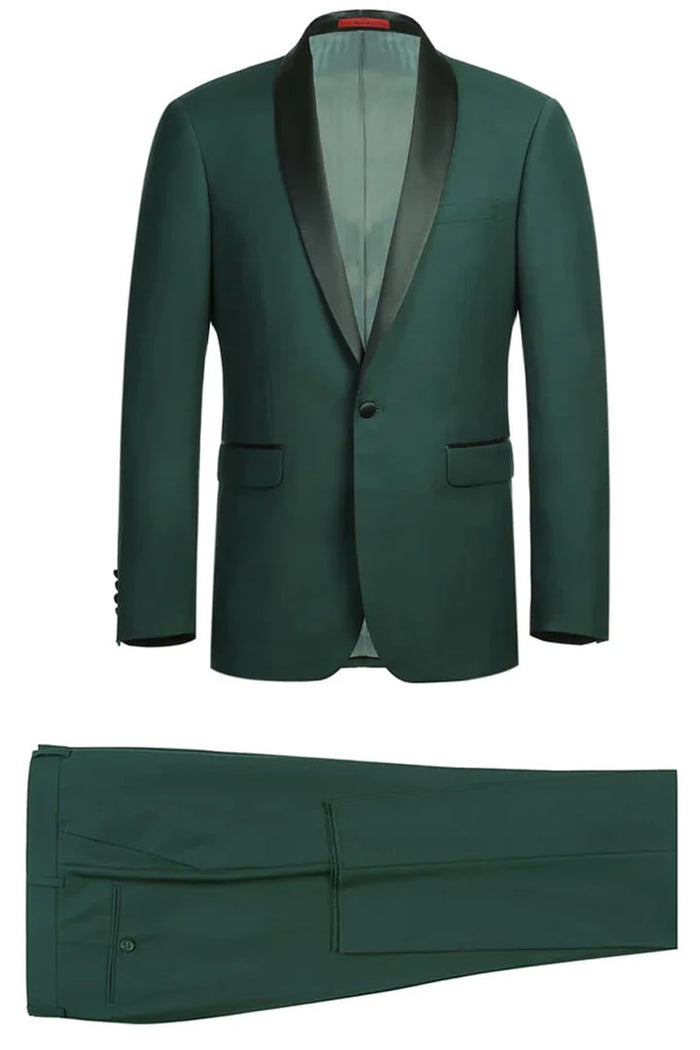 Hunter Green Prom Tuxedo Suit - Hunter Green Wedding Suit - Mens Traditional Slim Fit Shawl Collar Tuxedo In Hunter Green