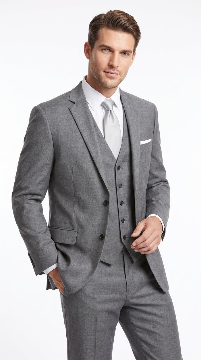 Men’s Designer Grey Prom Tuxedo Suit, Formal Wedding Groom Dress Suit