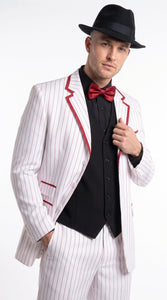 Men’s White and Black Pinstripe Zoot Suit, High Waist Formal Party Tuxedo Suit