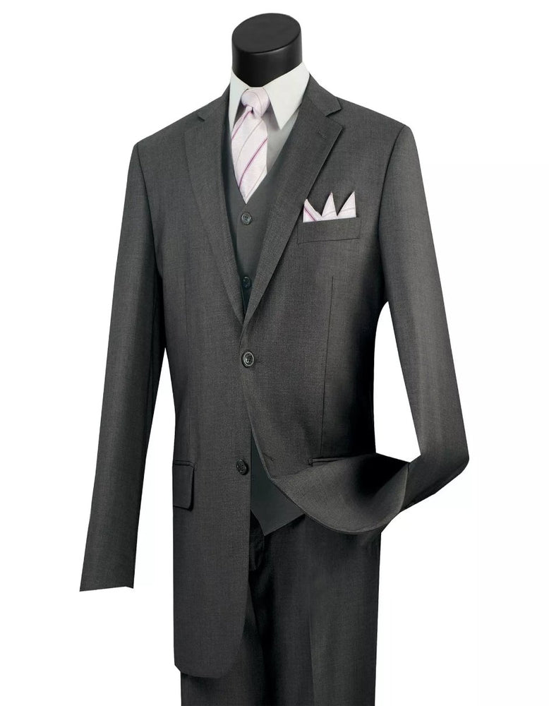 Mens Big and Tall Heather Gray Three Piece Two Button Classic Fit Suit