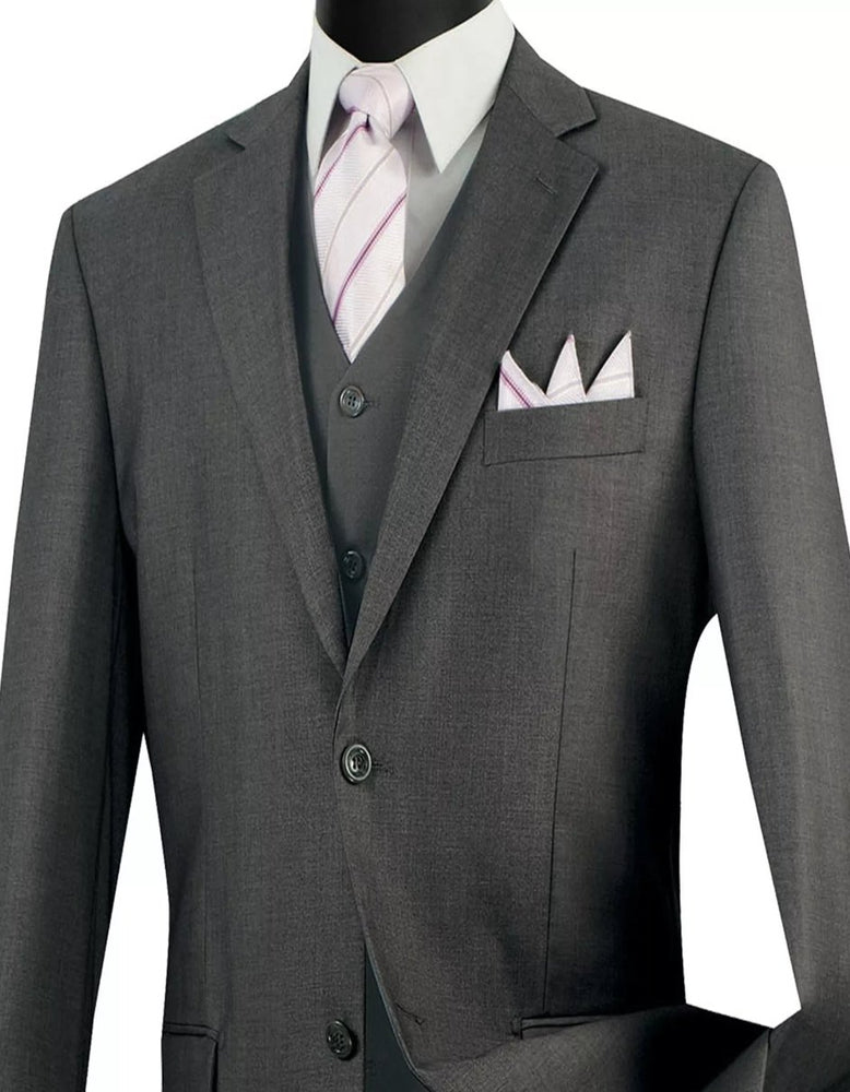 Mens Big and Tall Heather Gray Three Piece Two Button Classic Fit Suit