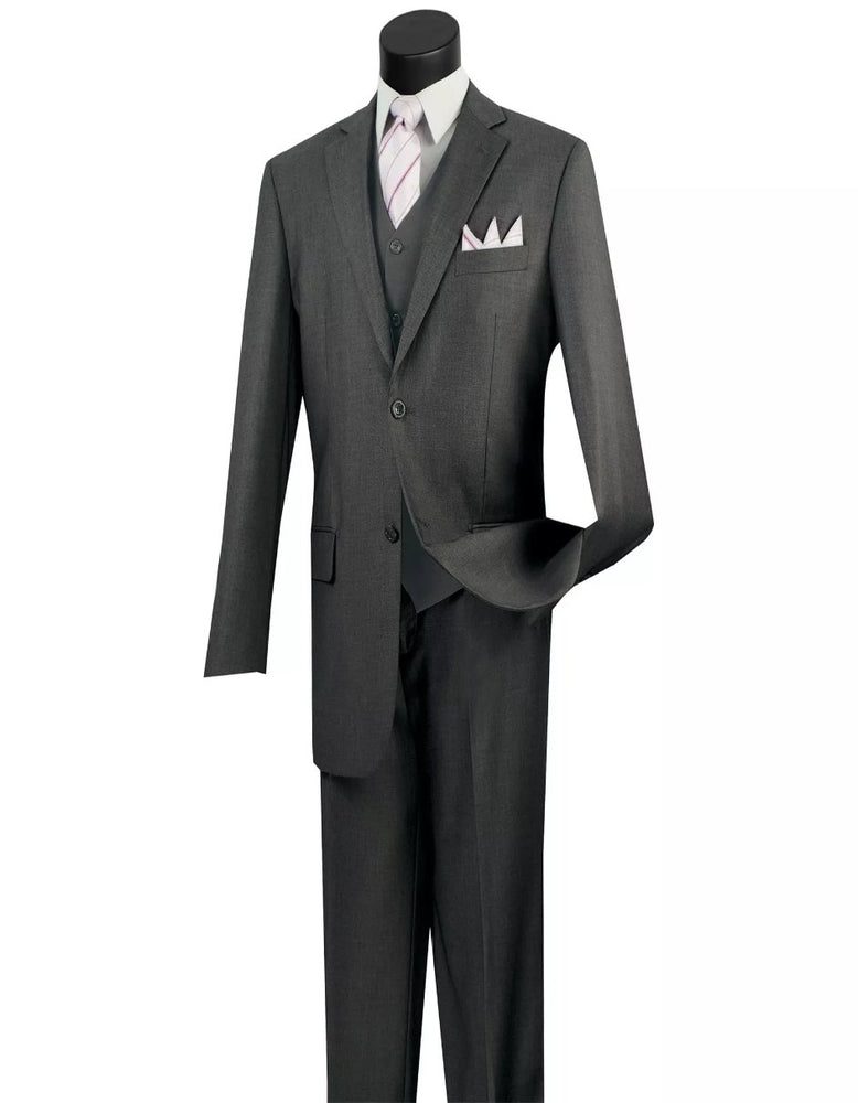 Mens Big and Tall Heather Gray Three Piece Two Button Classic Fit Suit