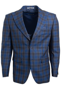 Men's Stacy Adams Two-Button Vested Bold Windowpane Plaid Suit: Blue & Brown