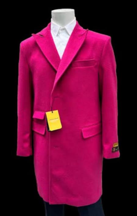 Mens Hot Pink Fashion Overcoat - Hot Pink Carcoat