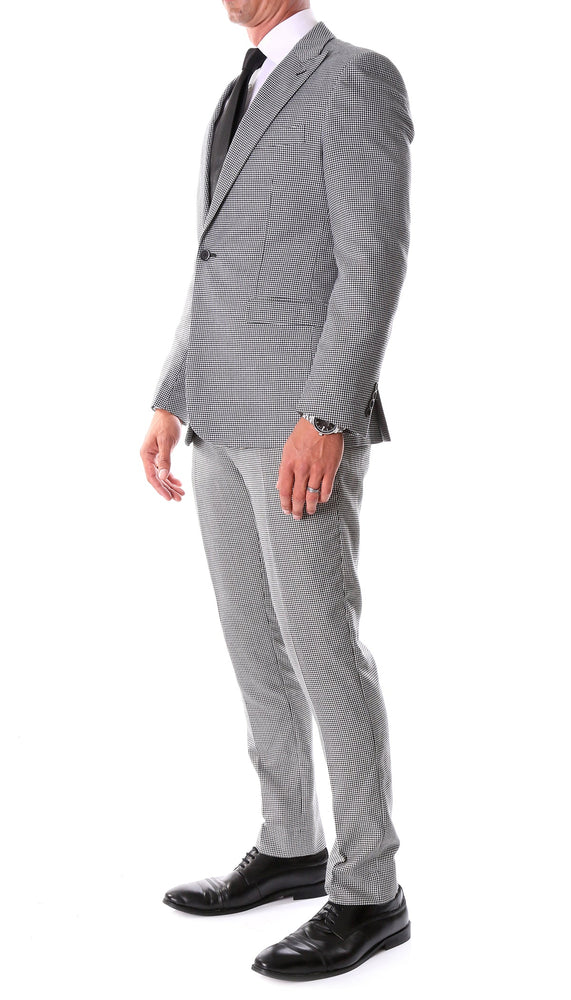 Mens Slim Fit Houndstooth Peak Lapel 2pc Suit