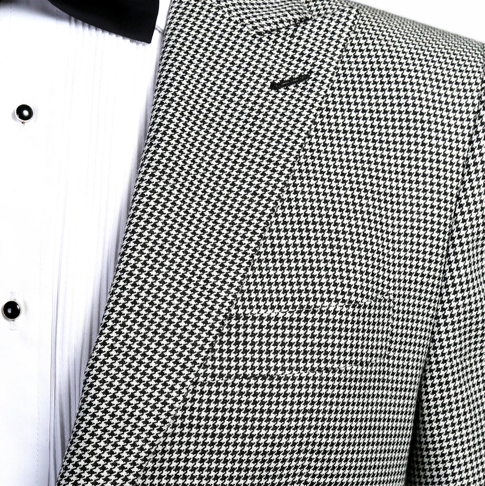 Mens Slim Fit Houndstooth Peak Lapel 2pc Suit