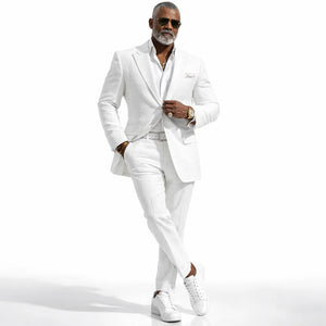 Mens Premium Cotton Seersucker Stripe Suit – White
