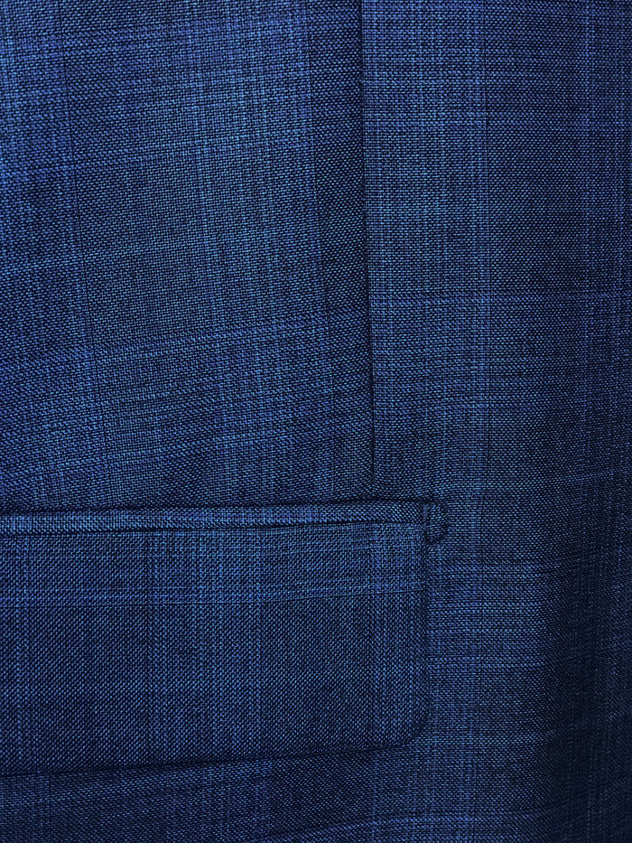 Pompey Collection - Men's Glen Plaid Dress Suit 2 Piece Regular Fit in Blue