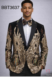 BBT3637 men's black blazer with gold sequin detailing