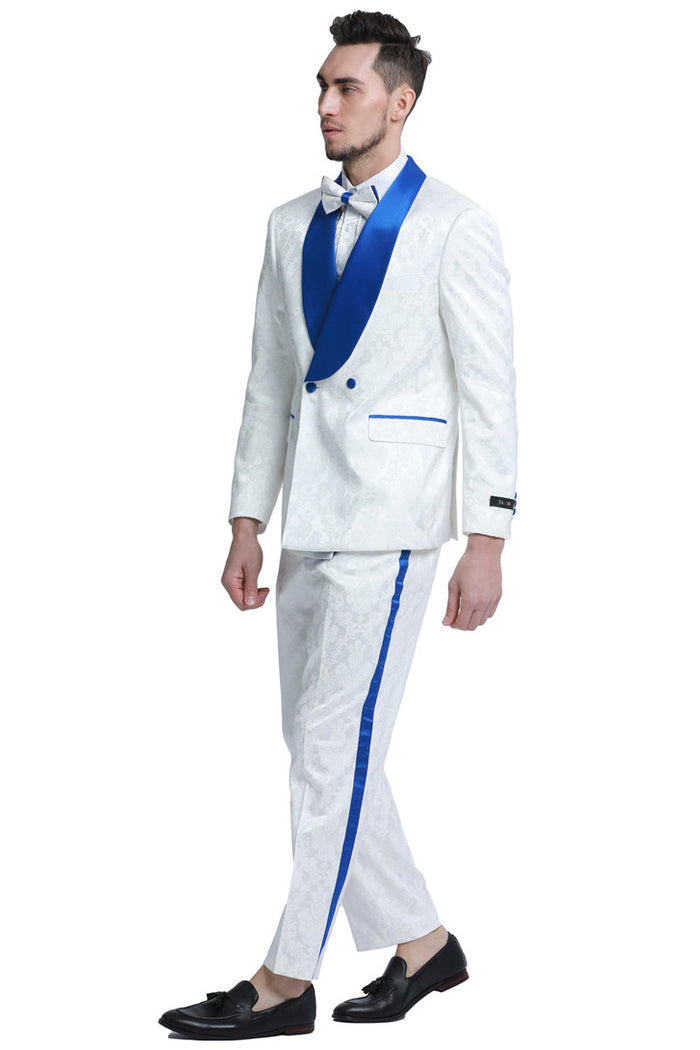 "Men's Slim Fit Paisley Tuxedo - Double Breasted Smoking Jacket for Prom & Wedding"
