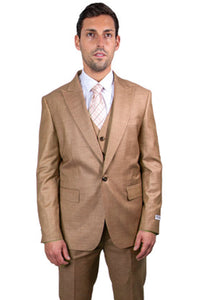"Taupe Sharkskin Stacy Adams Men's 1-Button Suit with Peak Lapel"