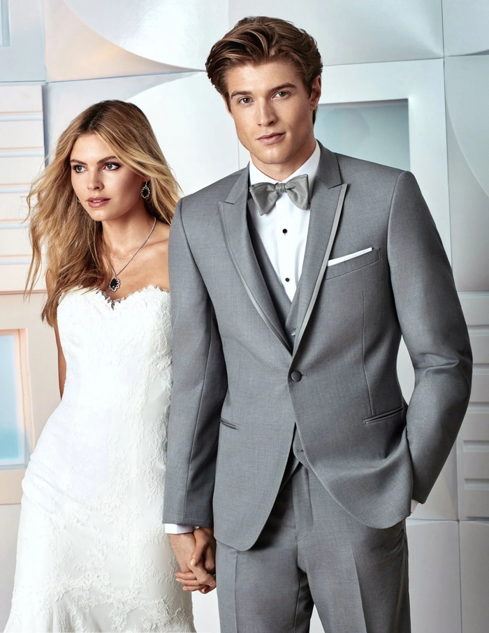 Designer Gray Prom Tuxedo - Grey Wedding  Notch  Lapel Suit
