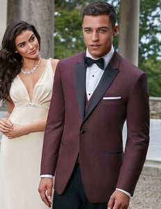 Mens Designer Marbella One Button Peak Tuxedo in Burgundy - Men's Tuxedo USA