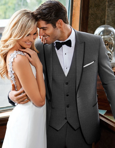 Gray Prom Suit - Mens Designer Oscar Grey Peak Trim Tuxedo in Grey