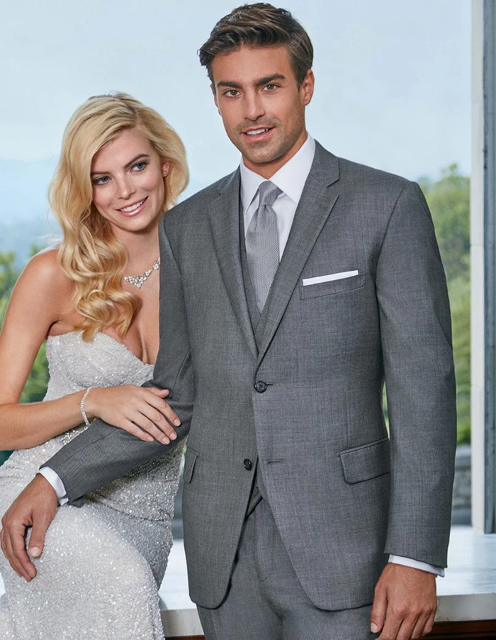 Men’s Designer Grey Prom Tuxedo Suit, Formal Wedding Groom Dress Suit
