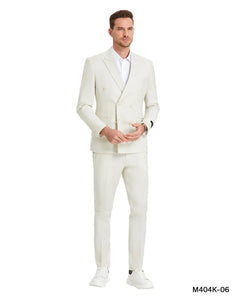 Ivory Double Breasted Linen Suit - Cream Color Summer Suit